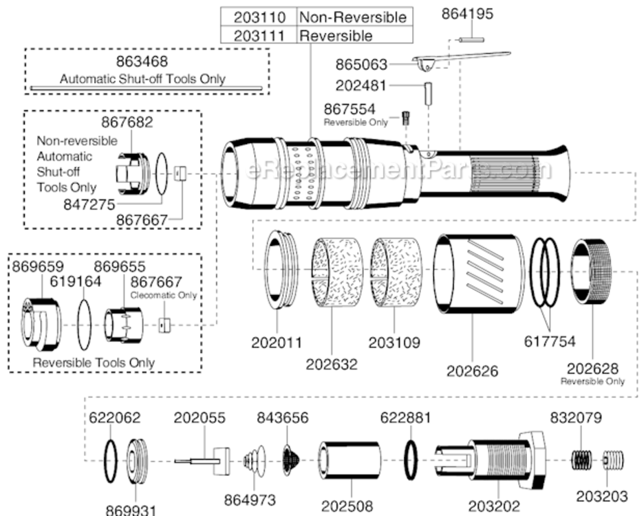 Page D Diagram and Parts List for 55RNAL-4-4  Cleco Ratchet