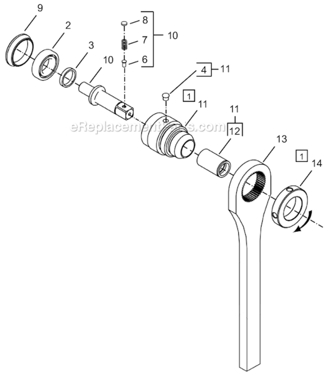 Page D Diagram and Parts List for 64TTK110D4  Cleco Ratchet