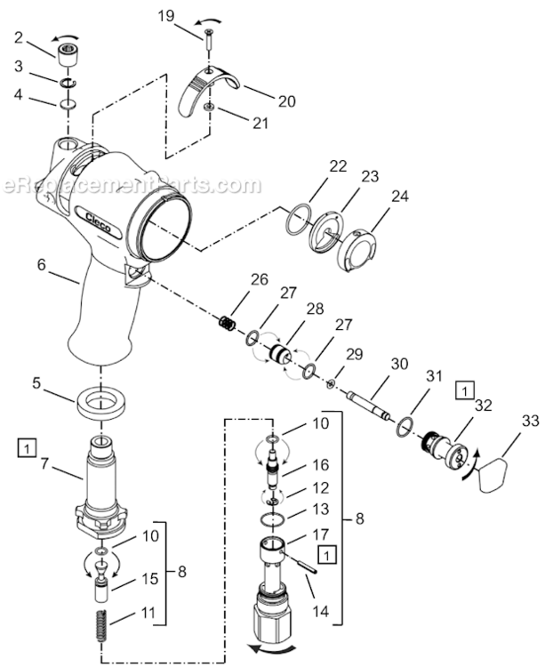 Page A Diagram and Parts List for 64TTK150D6  Cleco Ratchet