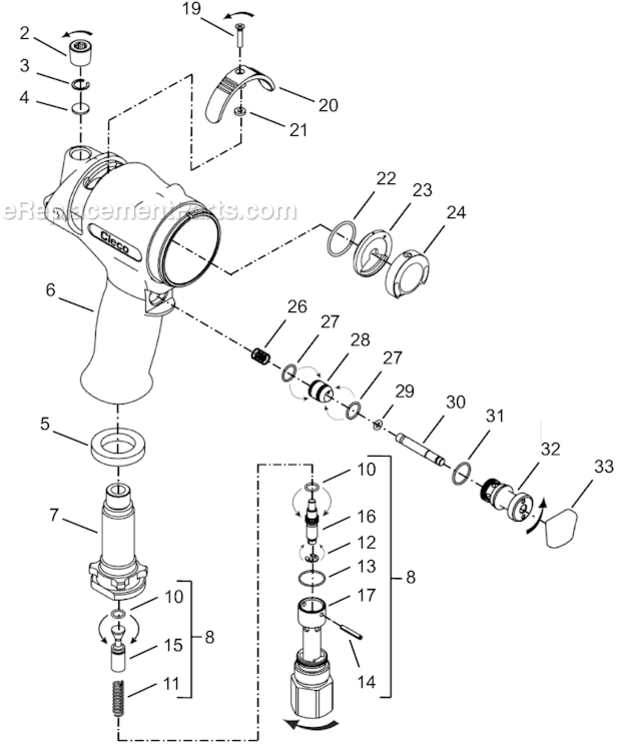 Page A Diagram and Parts List for 64TTK1820D8  Cleco Ratchet