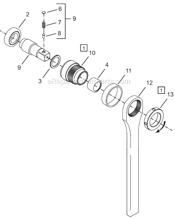Page D Diagram and Parts List for 64TTK205D6  Cleco Ratchet