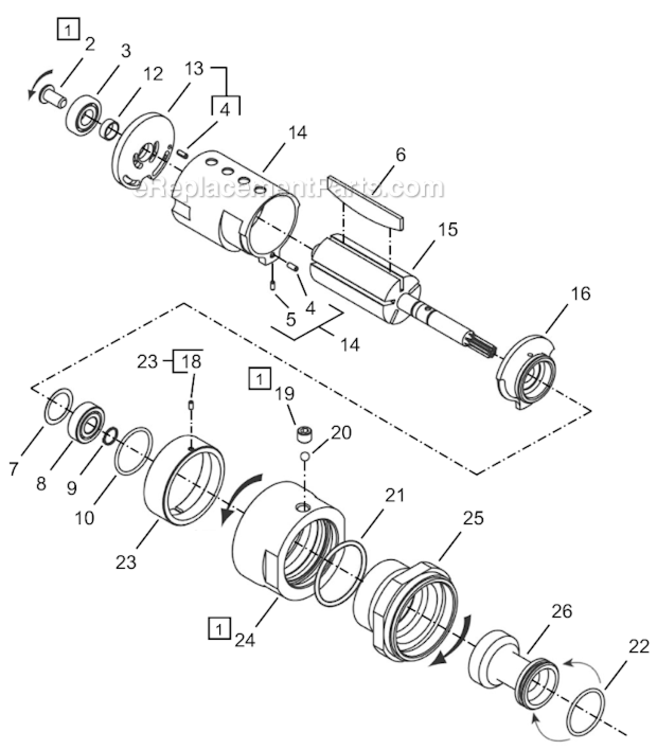 Page B Diagram and Parts List for 64TTK55D4  Cleco Ratchet