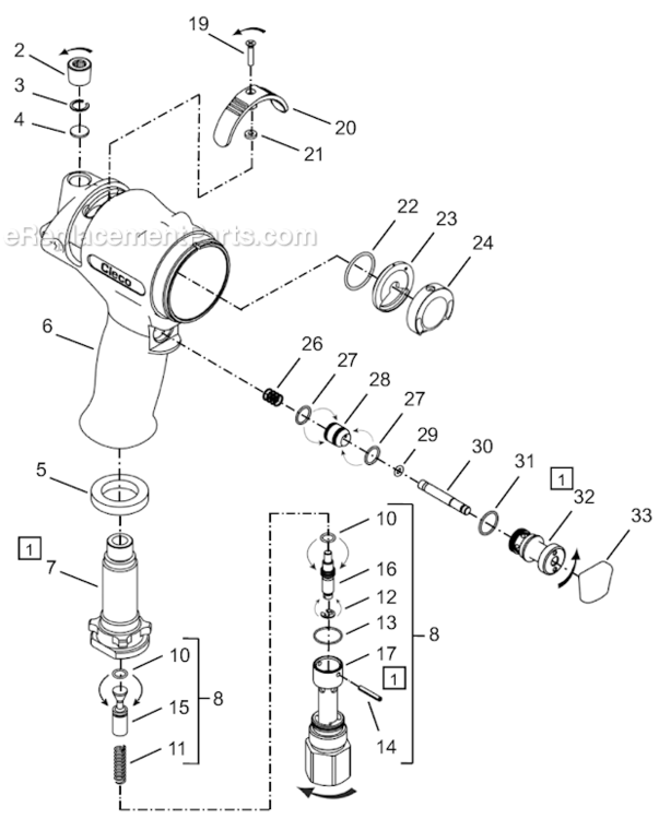Page A Diagram and Parts List for 64TTK75D4  Cleco Ratchet