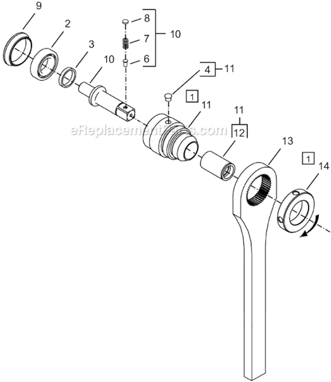 Page D Diagram and Parts List for 64TTS90D4  Cleco Ratchet