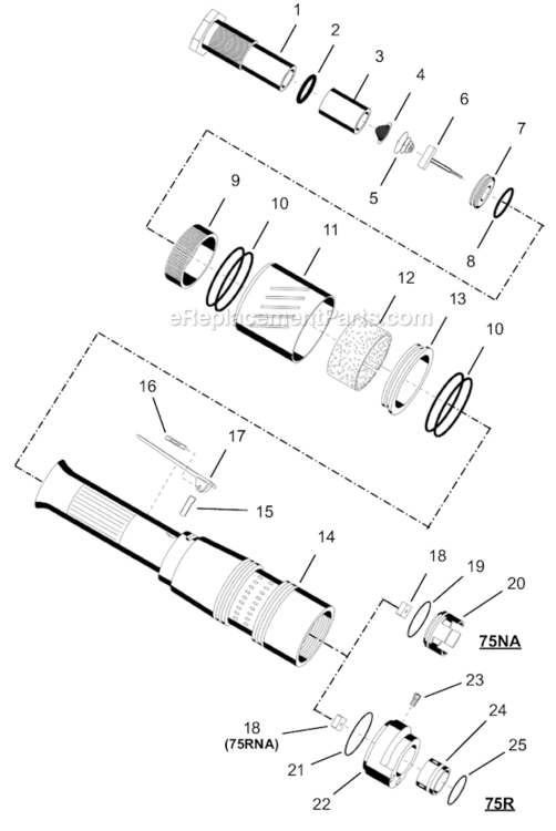 Page A Diagram and Parts List for 75RNL-3V-4  Cleco Ratchet