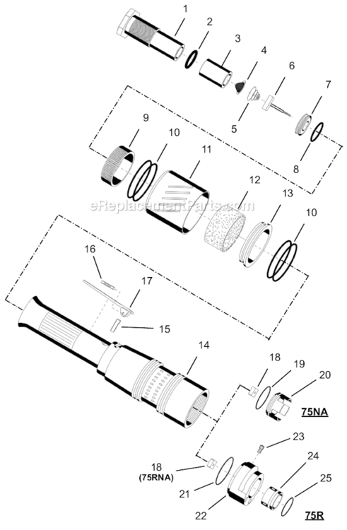 Page A Diagram and Parts List for 75RNL-3X-6  Cleco Ratchet