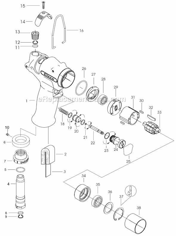 Page A Diagram and Parts List for 7PHL90Q  Cleco Ratchet