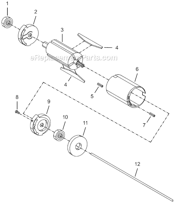 Motor Assembly Diagram and Parts List for 8RSAL-10BQ  Cleco Electric Drill