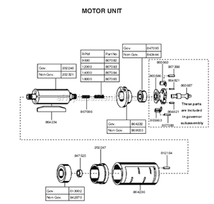 Motor Unit Diagram and Parts List for 15GELC-120-P4T  Cleco Angle Grinder