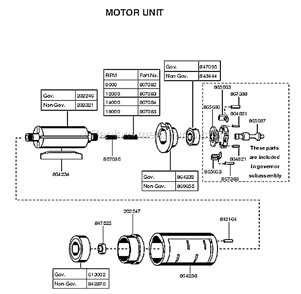Motor Unit Diagram and Parts List for 15GELC-120-P5T  Cleco Angle Grinder