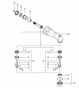 Angle Attachment Diagram and Parts List for 47BAB15AM3  Cleco Ratchet