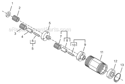 Gear Train Assembly -7 and -10 Diagram and Parts List for 8RSAL-10BQ  Cleco Electric Drill