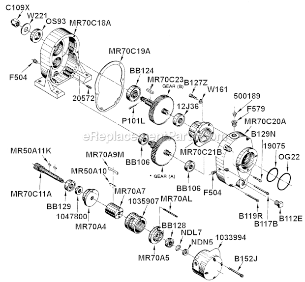 Page A Diagram and Parts List for MR70R121M  Cleco Power Motor