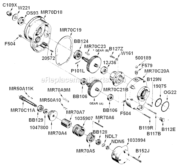 Page A Diagram and Parts List for MR70R124M  Cleco Power Motor