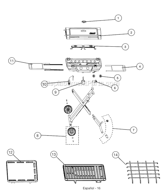 Page A Diagram and Parts List for 2000012521  Coleman Grill
