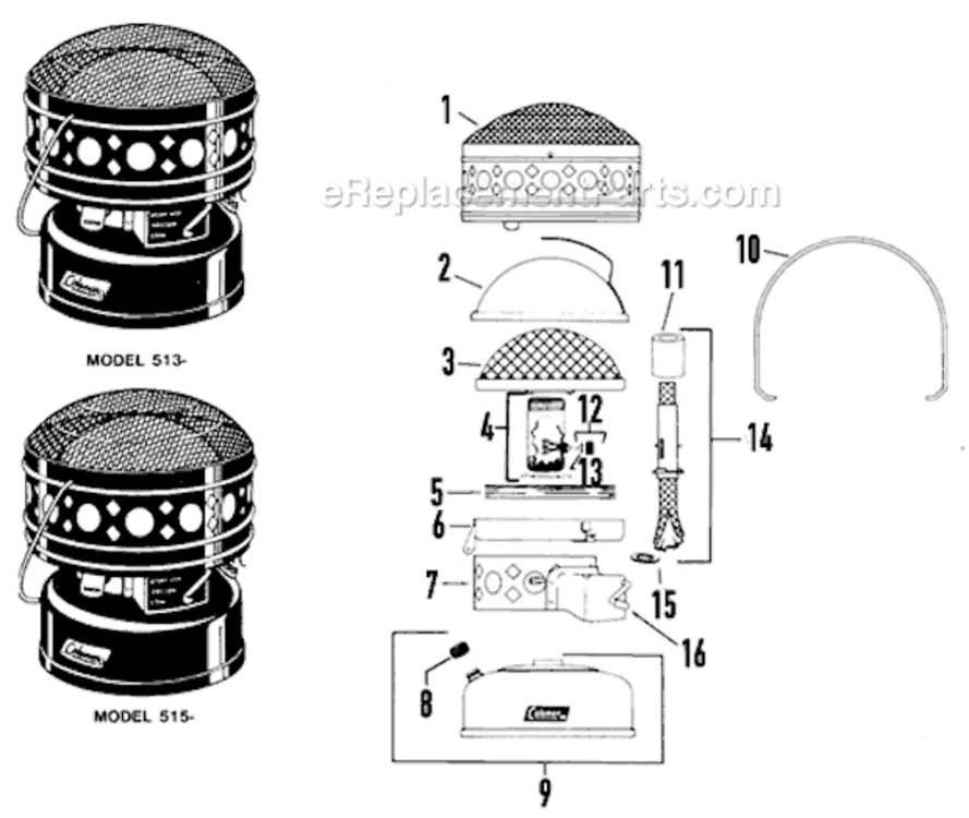 Page A Diagram and Parts List for 513-700  Coleman Heater