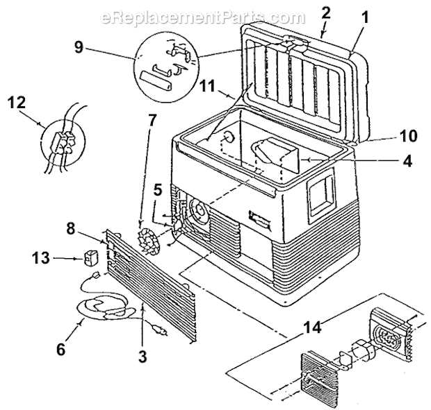 Page A Diagram and Parts List for 5232B807T  Coleman Cooler