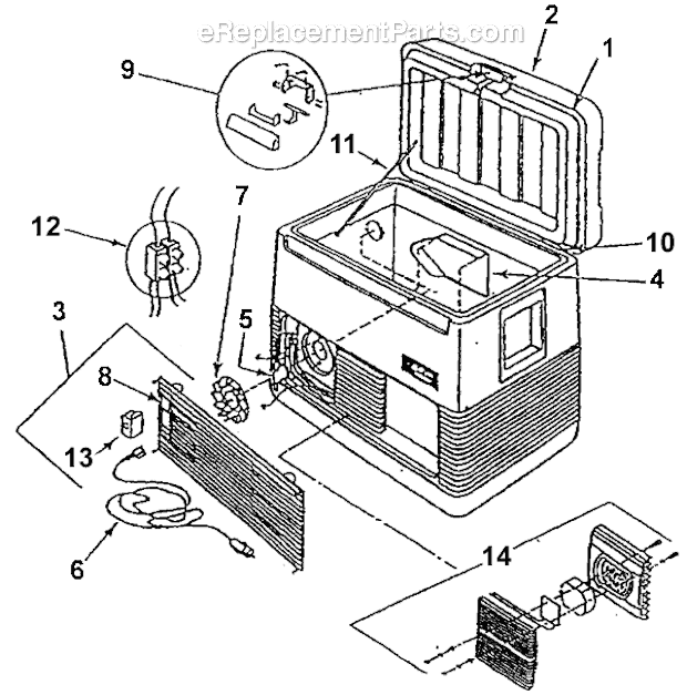 Page A Diagram and Parts List for 5232B857  Coleman Cooler
