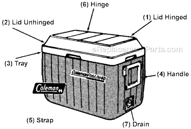 Page A Diagram and Parts List for 5283A703T  Coleman Cooler