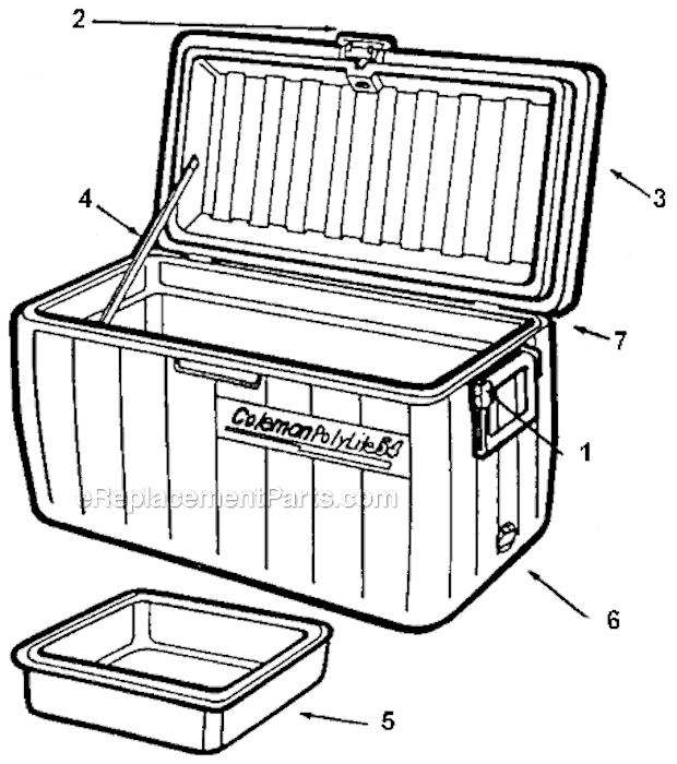 Page A Diagram and Parts List for 5296A720T  Coleman Cooler