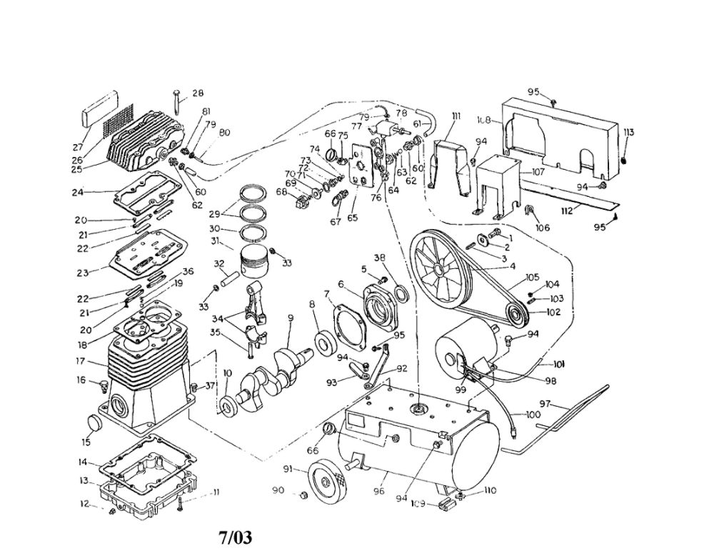 Air Compressor Breakdown Diagram and Parts List for M104B250  Coleman Compressor