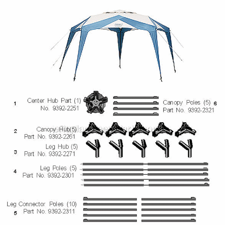Page A Diagram and Parts List for 9391-151  Coleman Tent & Awning