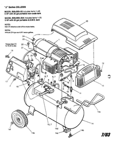 Tank/Pump/Motor/Shroud Diagram and Parts List for B09JL500-20A  Coleman Compressor