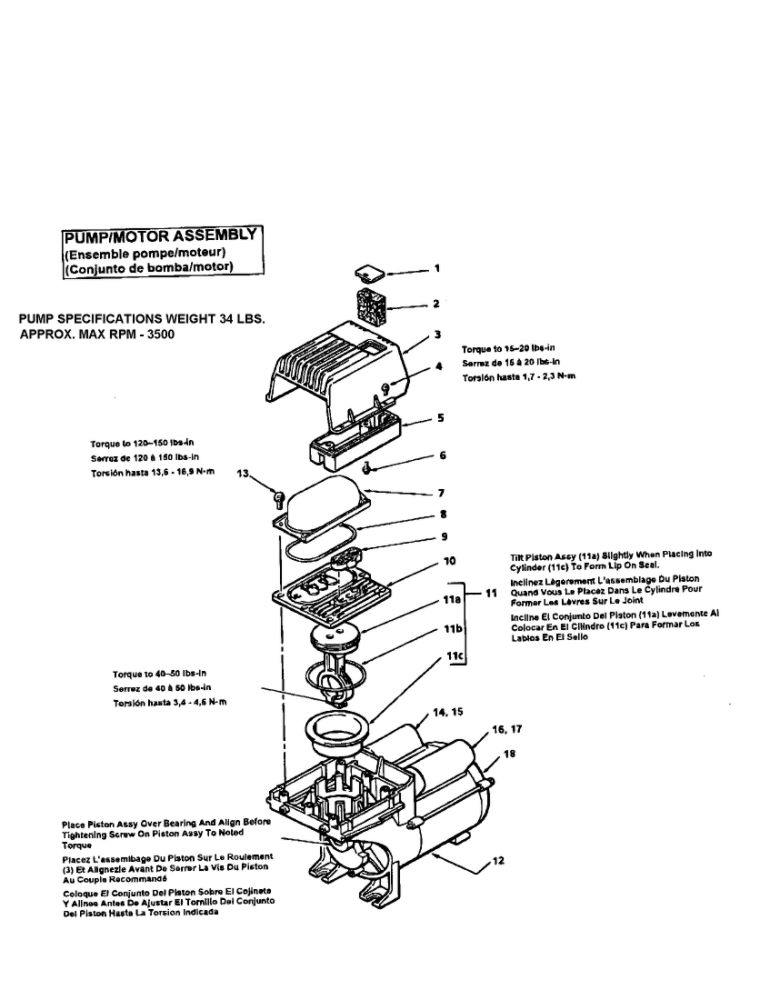 Pump/Motor Diagram and Parts List for P0501110  Coleman Compressor
