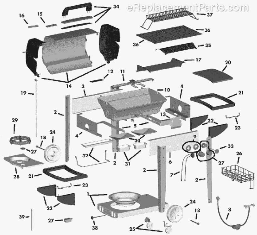 Page A Diagram and Parts List for HG30610EB 3000 Series Coleman Grill