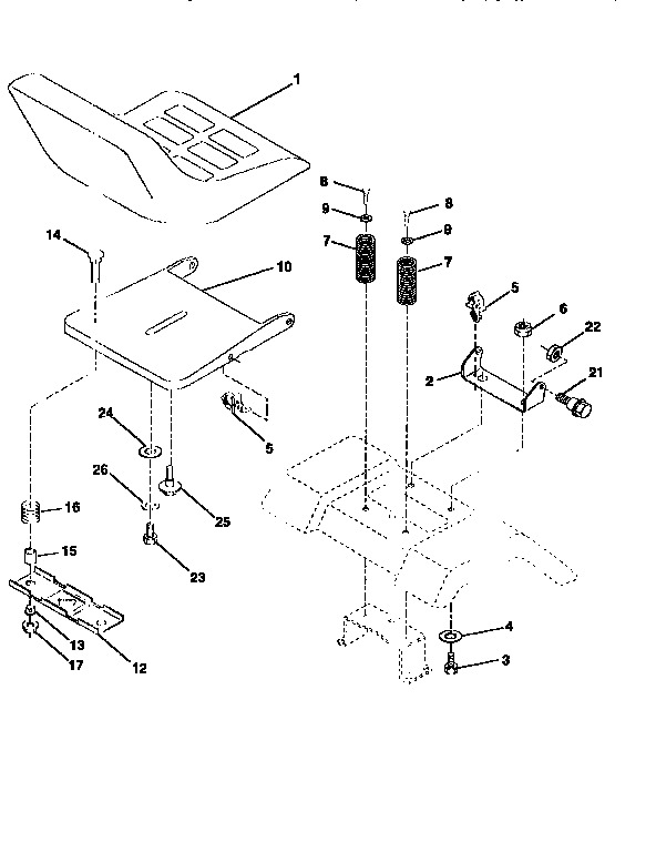 Seat Assembly Diagram and Parts List for 917256810  Craftsman Lawn Tractor