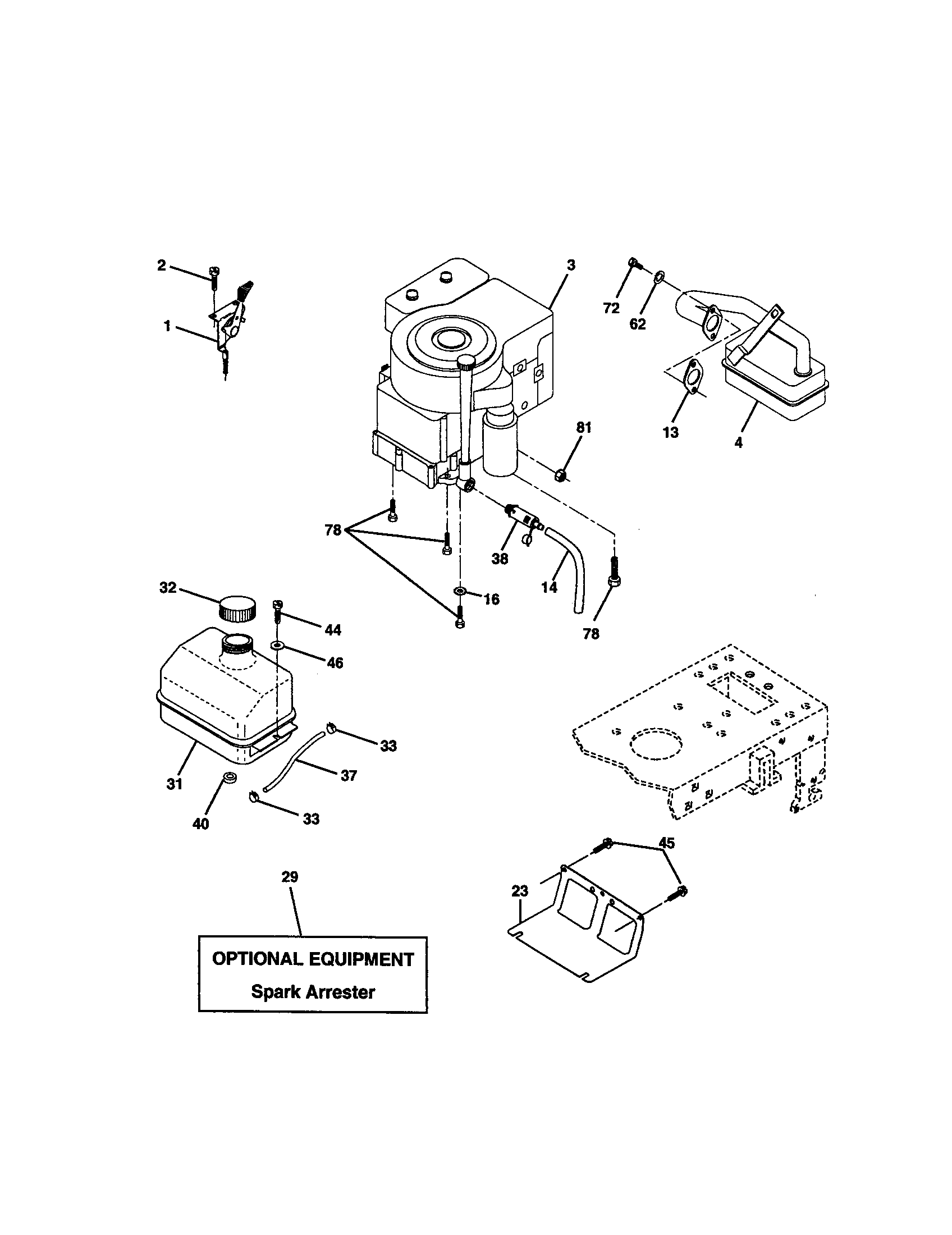 Engine Diagram and Parts List for 917271640  Craftsman Lawn Tractor