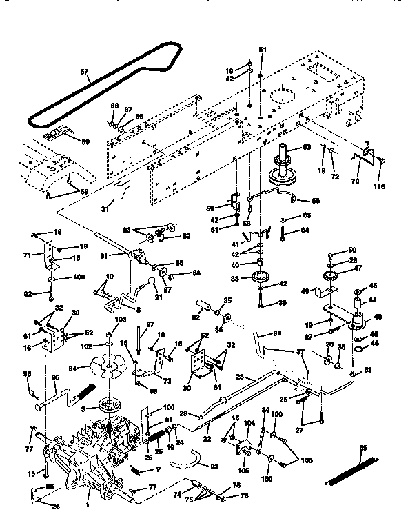 Drive Diagram and Parts List for 917256571  Craftsman Lawn Tractor