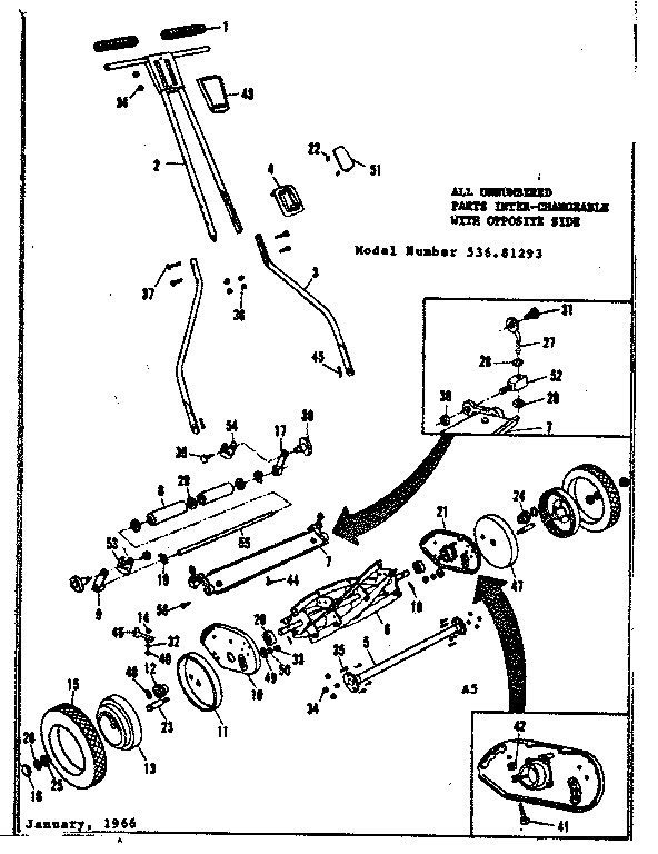 Replacement Parts Diagram and Parts List for 53681293  Craftsman Lawn Mower