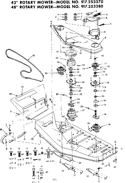 Mower Deck Diagram and Parts List for 917253370  Craftsman Lawn Tractor