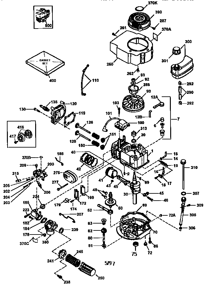 Craftsman 4-cycle Engine Diagram and Parts List for 143973800  Craftsman Engine