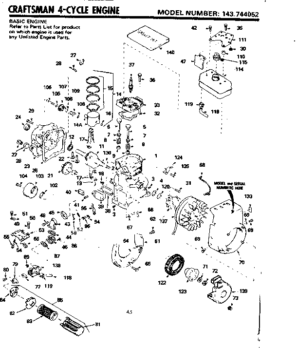 Replacement Parts Diagram and Parts List for 143744052  Craftsman Engine