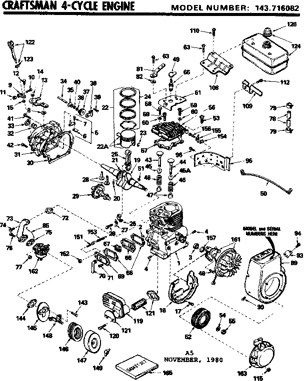 Replacement Parts Diagram and Parts List for 143716082  Craftsman Engine