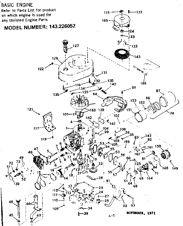 Basic Engine Diagram and Parts List for 143226052  Craftsman Engine