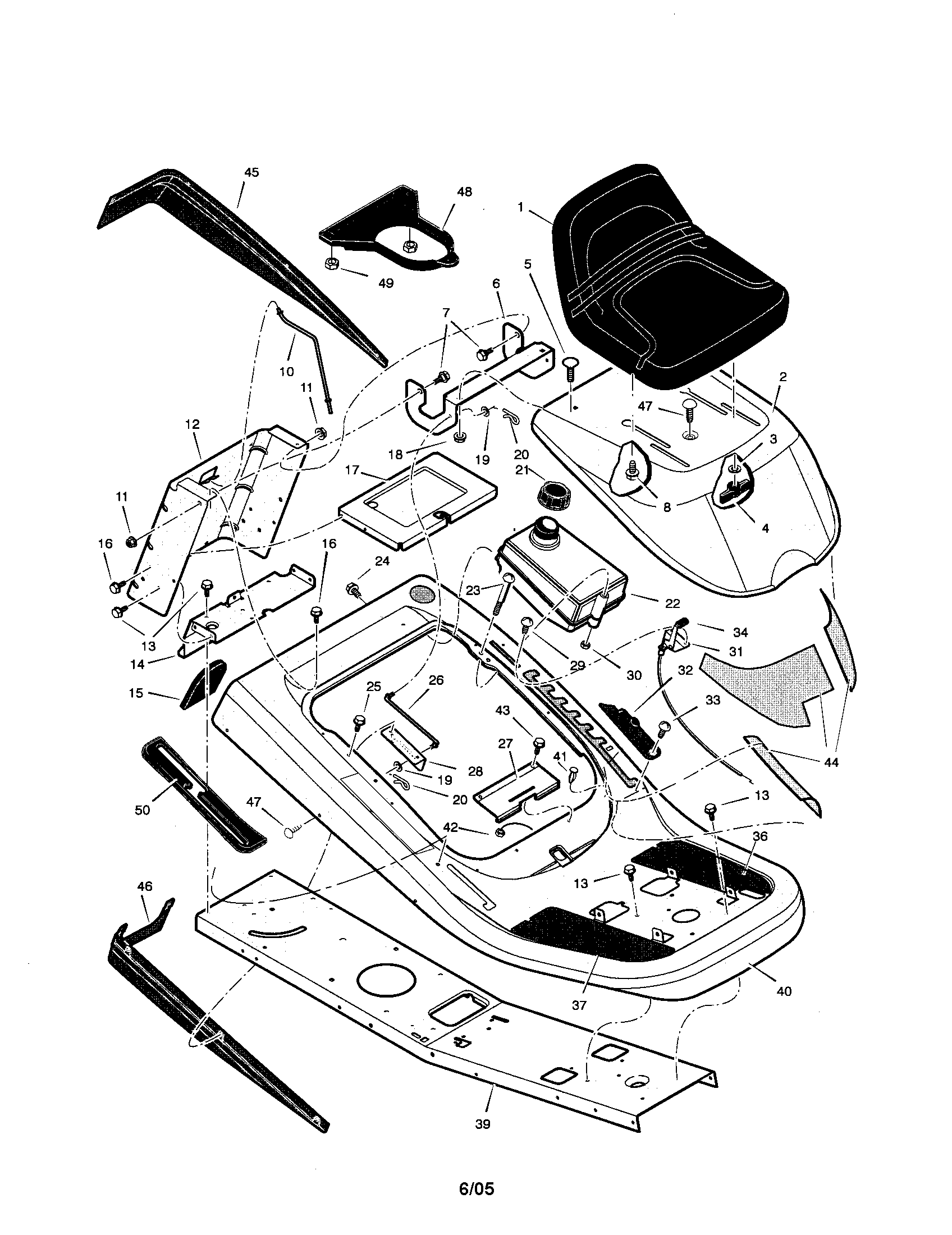 Chassis And Hood Diagram and Parts List for 536270301  Craftsman Engine
