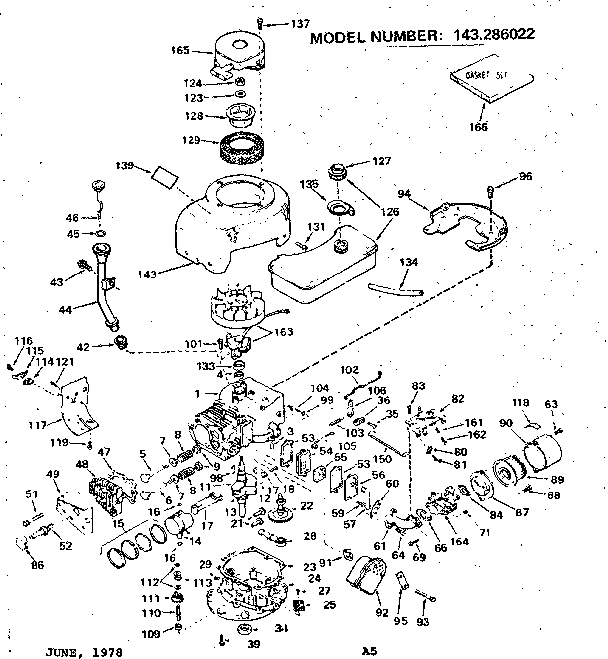 Replacement Parts Diagram and Parts List for 143286022  Craftsman Engine