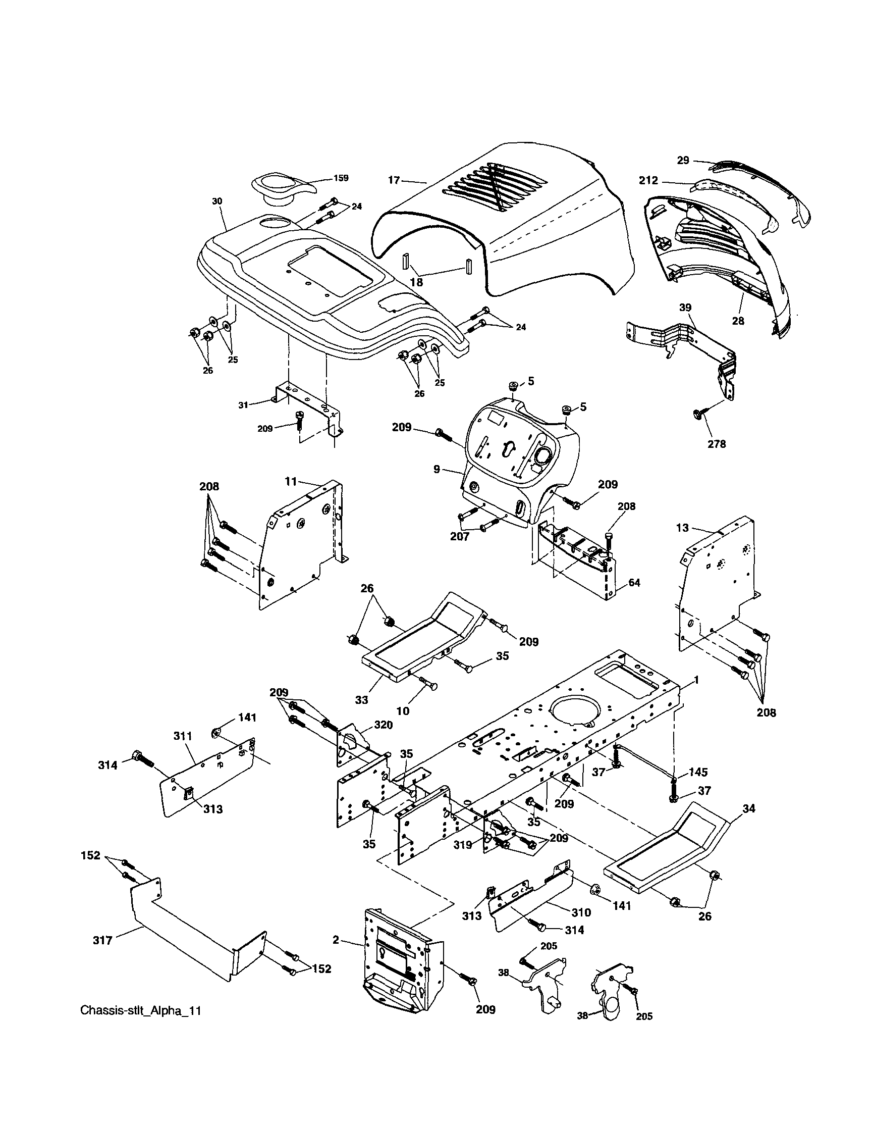 Chassis And Enclosures Diagram and Parts List for 917254690  Craftsman Lawn Tractor