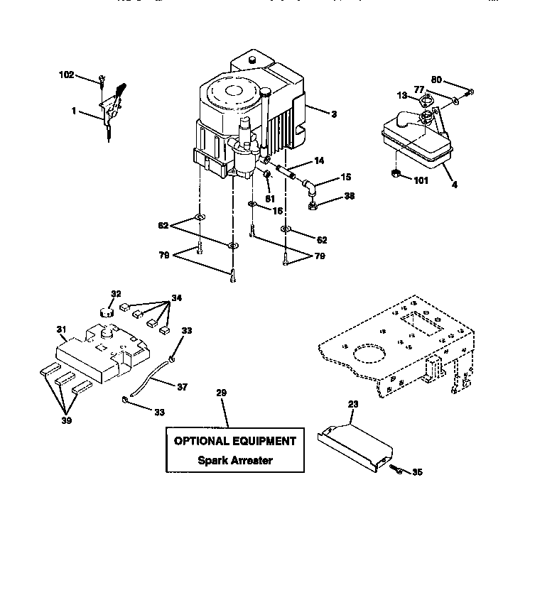 Engine Diagram and Parts List for 917272020  Craftsman Lawn Tractor
