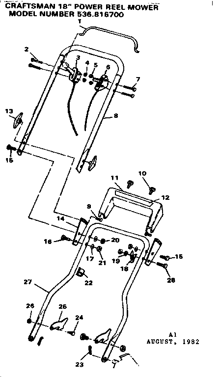 Handle Assembly Diagram and Parts List for 536816700  Craftsman Lawn Mower
