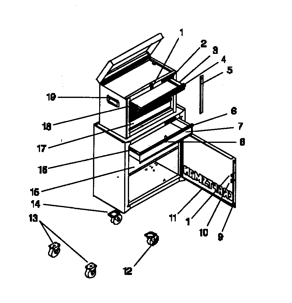 Tool Box Diagram and Parts List for 706657783  Craftsman Tool Stand & Cart