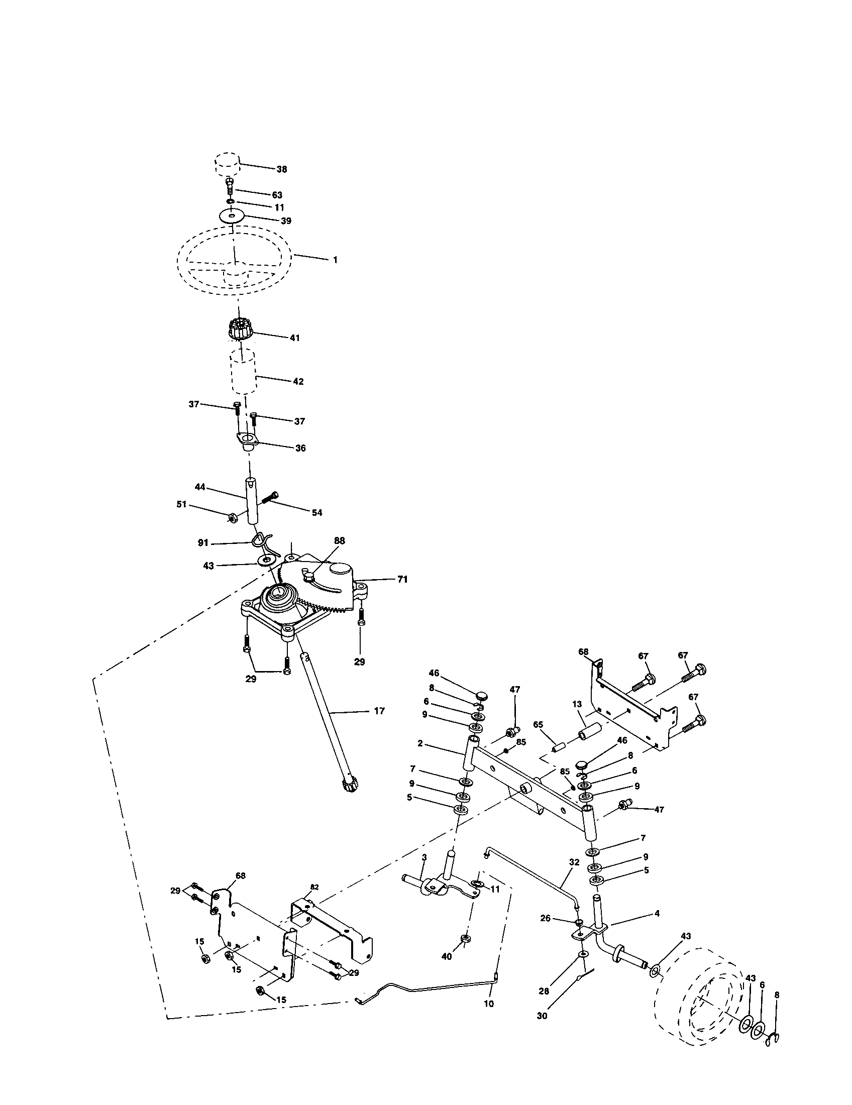 Steering Assembly Diagram and Parts List for 917250470  Craftsman Lawn Tractor