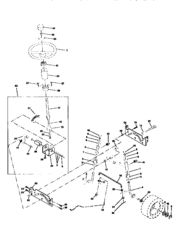 Steering Assembly Diagram and Parts List for 917258502  Craftsman Lawn Tractor