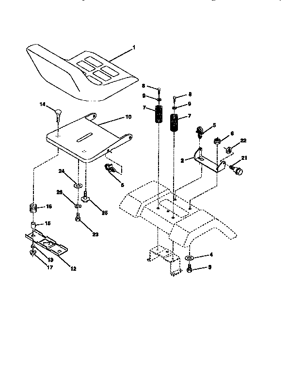 Seat Assembly Diagram and Parts List for 917256410  Craftsman Lawn Tractor