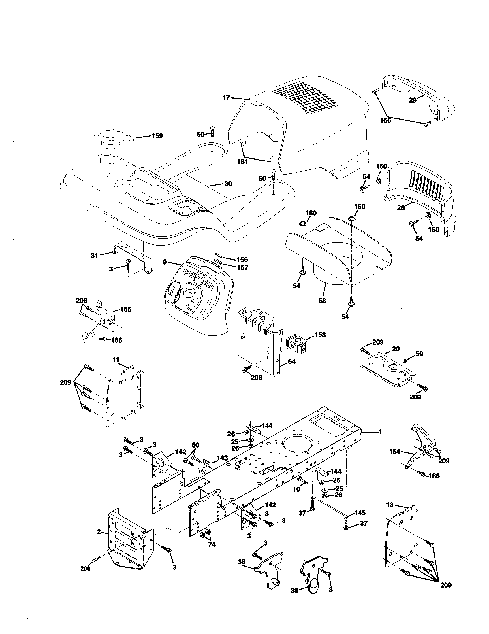Chassis And Enclosures Diagram and Parts List for 917259791  Craftsman Lawn Tractor