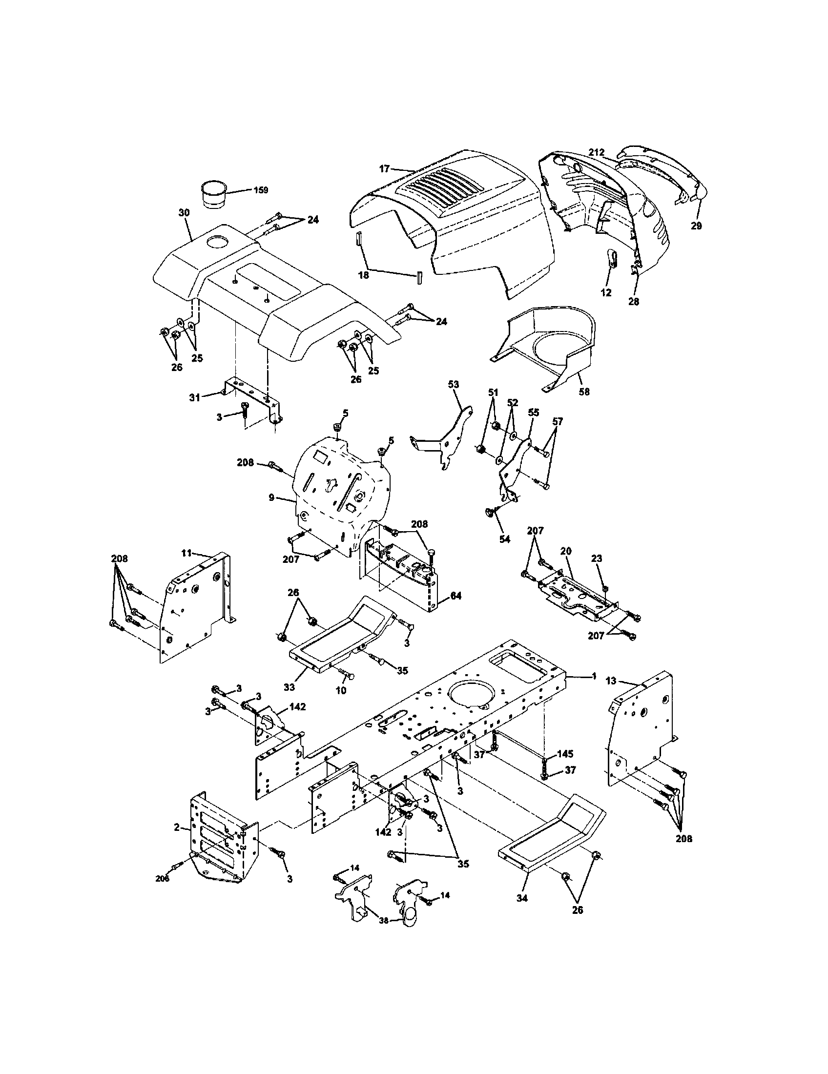 Chassis Diagram and Parts List for 917279941  Craftsman Lawn Tractor