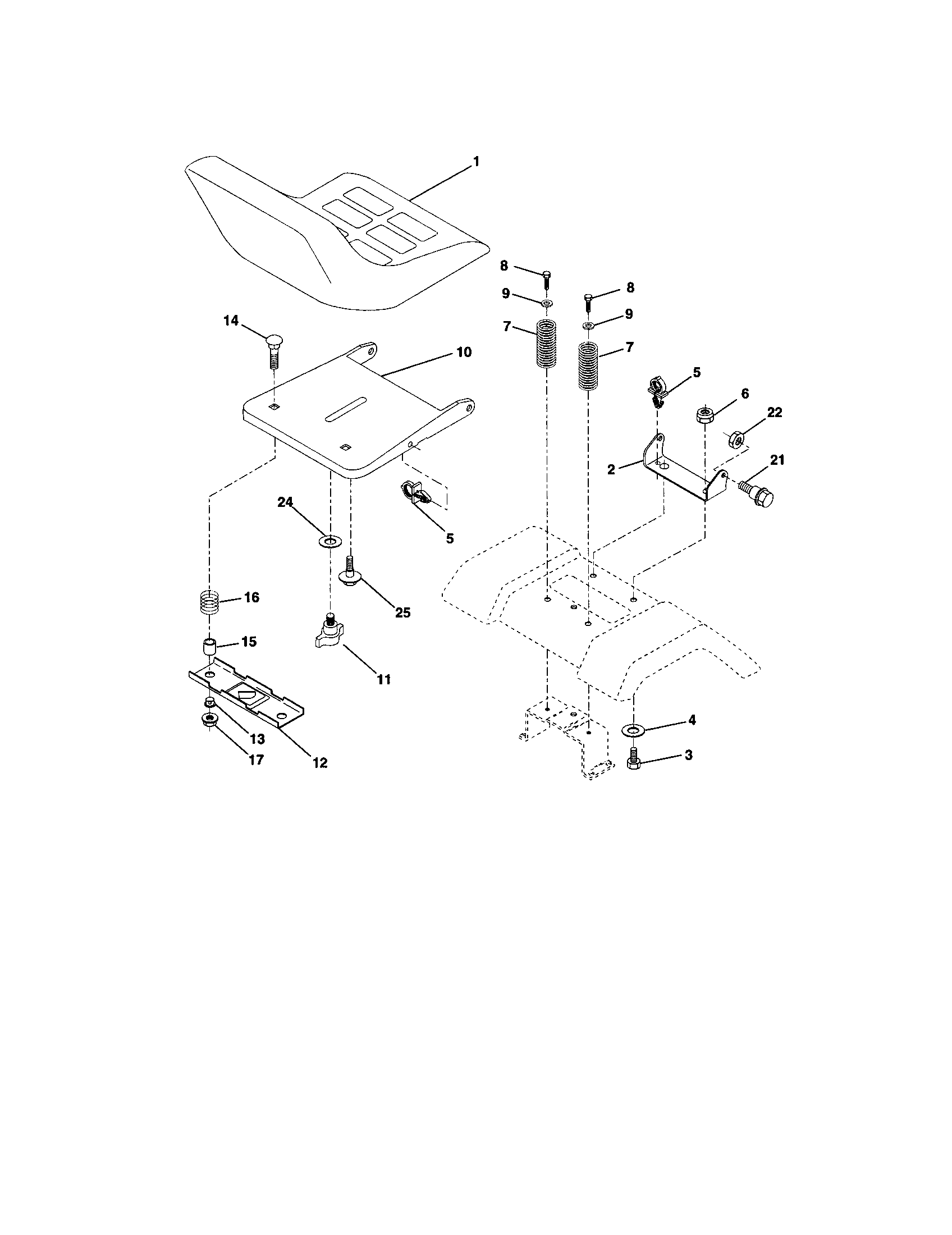 Seat Assembly Diagram and Parts List for 917271650  Craftsman Lawn Tractor
